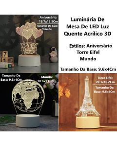 Luminária De Mesa De LED Luz Quente Acrílico 3D Com USB Decorativa Aniversário Criativa Luz Noturna