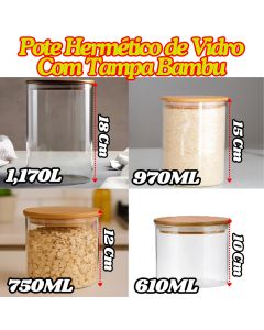 Pote De Vidro Hermético Com Tampa De Bambu Redondo Organizador Multiuso De Cozinha