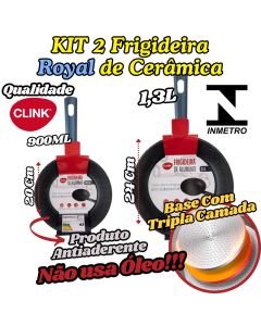 KIT 2 Frigideira Royal De Cerâmica 1,3L E 900ML Inmetro Antiaderente Base Com Camada Tripla Clink