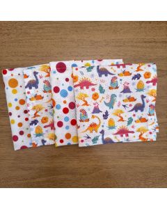 kit 4 guardanapos Infantil Dinossauro Escolar lancheira  tricoline misto 29cm x 29cm
