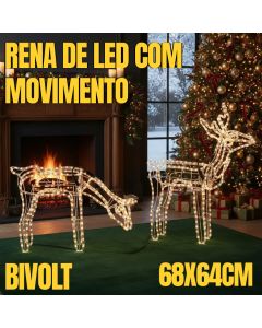 Rena De Led Pequena Com Movimento 68x64cm Led Amarelo Bivolt Enfeite Natal Decoração Natalina