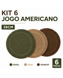 Kit 6 Jogos Americanos Redondo Descanso De Mesa 38Cm Jantar Elegante Rústico Plastico