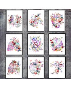 Quadro decorativo anatomia flor pé osso cérebro coração esqueleto órgão completo broca ponto cruz mosaico presente médico Clinica medica