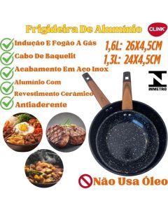Frigideira Antiaderente 1,3L Ou 1,6L Revestimento Cerâmico 24cm Ou 26cm Alumínio Indução Ou Fogão