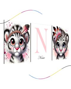quadro decorativo infantil safari personalizado bichinhos 3 peças, safari, leão, leaozinho, rosa