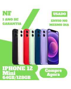 Usado: Apple iPhone 12 Mini 64GB 128GB 256GB Desbloqueado 1 ano de Garantia