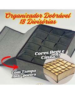 Organizador Dobrável Com Tampa 33 Cm 18 Divisórias Para Gavetas Ou Guarda Roupa Multiuso