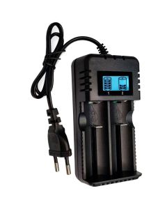 Carregador Duplo Turbo Para Bateria 26650 18650 16340 X-900 Universal Com Display LCD Slot Duplo