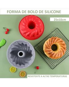Forma de Bolo de Silicone 25cm Espiral Antiaderente, Furo no Meio e Assamento Uniforme Cozinha