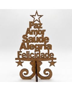 Arvore de Natal Palavras Paz Amor Kit 10 Unidades MDF Enfeite de Mesa Cru Verde ou Vermelho 15cm