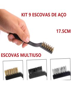 Kit 9 Escovas Escova Multiuso De Aço Latão Nylon 17,5 x 2 x 1,1cm  3 Embalagens Escovas Multiuso Para O Dia a Dia