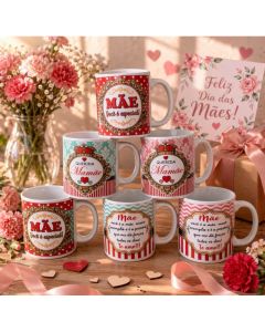 1 Caneca Feliz Dia das Mães 300 ML Porcelana Decorada Presente
