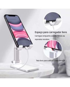 Suporte Para Celular e Tablet Dobrável Portátil Ajustável Apoio Mesa