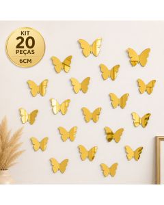 Kit 20 Mini Borboleta 6cm Acrílico Espelhado Decoração Sala Quarto
