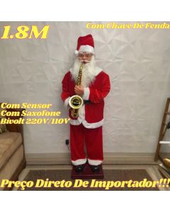Papai Noel Com Saxofone 1,8M 220V/110V Bivolt Gigante Musical Com Sensor E Chave De Fenda