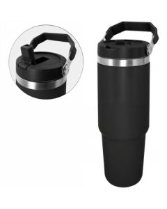 Personalizado - Garrafa Flip Straw Tumbler com Alça Superior e Canudo (900ml) - Preto