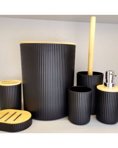 Oferta Conjunto 6 Utensilios Para Banheiro Lixeira Saboneteira Porta escova Bambu Lavabo 4 Un