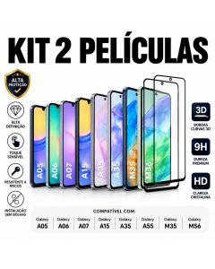 Kit 2 Películas de Vidro Temperado 3D Pelicula Samsung A05 A06 A07 A15 A35 A55 M35 M56 Borda Preta