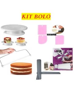 KIT Bolo Nivelador Fatiador E Conjunto Com 4 Fatiadore  Base Giratória Profissional Para Confeiteiro