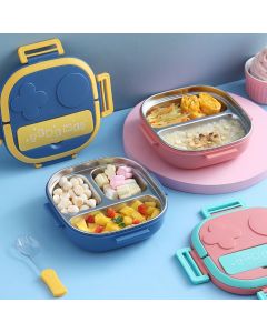 Marmita Infantil 17x17x6cm Térmica Vedável Lancheira Inox Com Garfinho 3 Compartimentos Com Alça