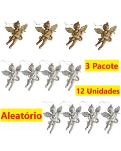 Kit 4 Unidades Enfeite De Natal Pendurado Anjo Decoração Dourado Ou Prata Para Árvore 6.5x7.5CM