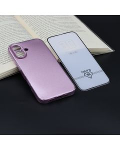 Capa Colorida com Brilho para IPhon 16 Com Película de Vidro 3D