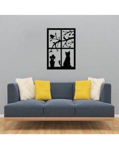 Quadro decorativo passaros e gato