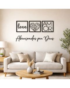 Quadros decorativos Abençoado por Deus + Love + Coração Geométrico + Amor – Para Sala, Quarto / C dupla face