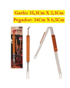 Conjunto Para Churrasco 35,3X2,3CM De Aço Inox Contendo Um Garfo E Um Pegador Prático E Fácil Linha Cheff Clink