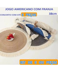 Conjunto De Jogo Americano de Algodão Kit 6 com Franja 38cm Descanso De Mesa Multicolorido
