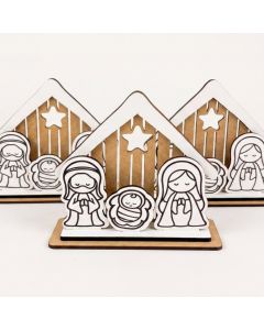 Mini Presépio Sagrada Família Mdf Kit Decoração Natalina Nascimento de Jesus
