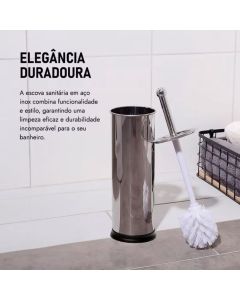 Escova Sanitária Vaso Limpeza Higienização Em Com Suporte 37x10x10 Inox Para Banheiro E Lavabo