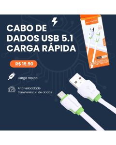 Cabo de Dados USB 5.1A Carregamento Rápido Type C