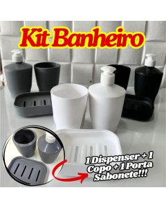 KIT Banheiro Dispenser Copo E Porta Sabonete Para Banheiro Multiuso Lavabo Plástico Prático E Útil