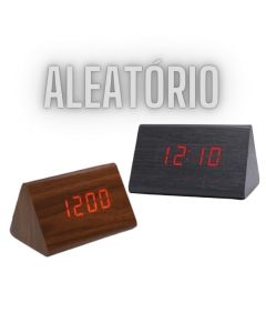Relógio Despertador Digital Elétrico Led Vermelho Triângulo de Madeira Mesa