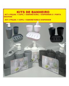 Conjuntos 3 E 4 Peças Banheiro De Plástico Preto Cinza Branco Organização
