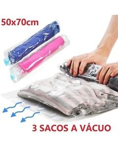 KIT 3 Saco 50x70CM Organizador Vácuo Viagem Roupa Cobertor Closet Mala Protetor Com Zíper Desinflar