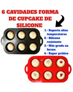 Forma de Cupcake de Silicone 6 Cavidades Doméstico Antiaderente Seguro Durável Fácil Preparar