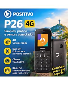 Celular Simples Homem E Mulher Positivo P26 4G 2G Buplo Chip Com Camera FM Radio 1.8" Screen 48MB 32MB RAM 32MB 128MB