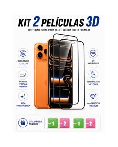 Kit 2 Película De Vidro Temperado 3D Pelicula Para Iphone XR 11 12 13 14 15 16 17 Air Pro Max Plus