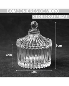 Kit 10 Ou 6 Bombonieres Tampa 90ML 9x6x4CM Multiuso Original Elegante Decorativa De Vidro