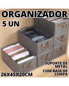 KIT 5 Peças Organizador 26X45X20CM Para Roupas Brinquedos Com Fundo Firme Organizador De Objetos