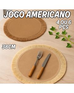 Kit 4 Ou 6 Peças Jogo Americano Redondo 38Cm Resistente Cozinha Posta Com Franja Descanso De Mesa