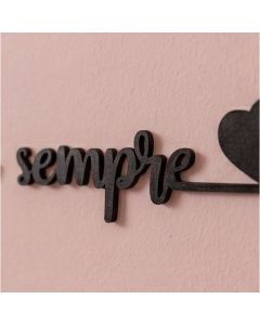 Frase Para Todo Sempre 2 Corações MDF Preto 70cm Decoração Parede Quarto Casal Cabeceira Namorados