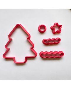 Kit Cortadores Árvore de Natal Estrela Bolinhas Decorativas Confeitaria Artesanato Cerâmica 5 Peças