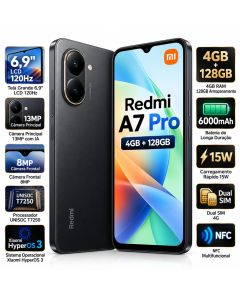 Xiaomi Smartphone Redmi A7 Pro 4GB 128GB Dual SIM 4G Tela 6.9 120Hz Câmera 13MP Bateria 6000mAh Versão Global