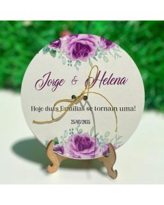 Porta Aliança Personalizado para Casamento com Estampa de Flores Roxas