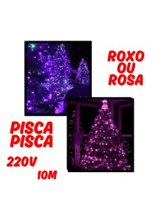 Pisca Pisca 220V 100 Leds 10M Fio Cristalino Rosa Ou Roxo 8 Modos Decoração Natalina