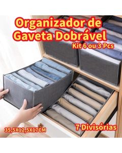 Kit 6 Organizador De Gaveta Dobrável 35,5X12,5X17CM 7 Divisórias Peças Intimas Sutiã Meias Kit 3