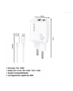 Carregador Turbo 40w Para iPhone 8 X Xr 11 12 13 14 Pro Max